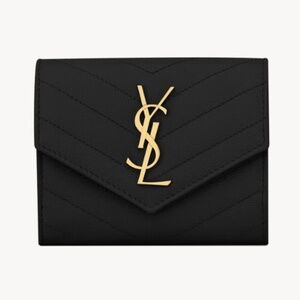 YSL CASSANDRE MATELASSÉ COMPACT TRI FOLD WALLET IN GRAIN DE POUDRE LEATHER